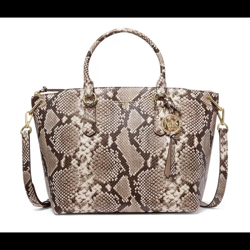 Michael Kors Elson Large Satchel Bag Natural Snake